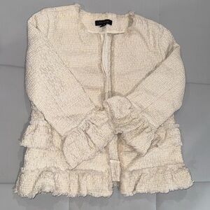 Ann Taylor Crème Tweed Bracelet Sleeve Jacket Sz 4